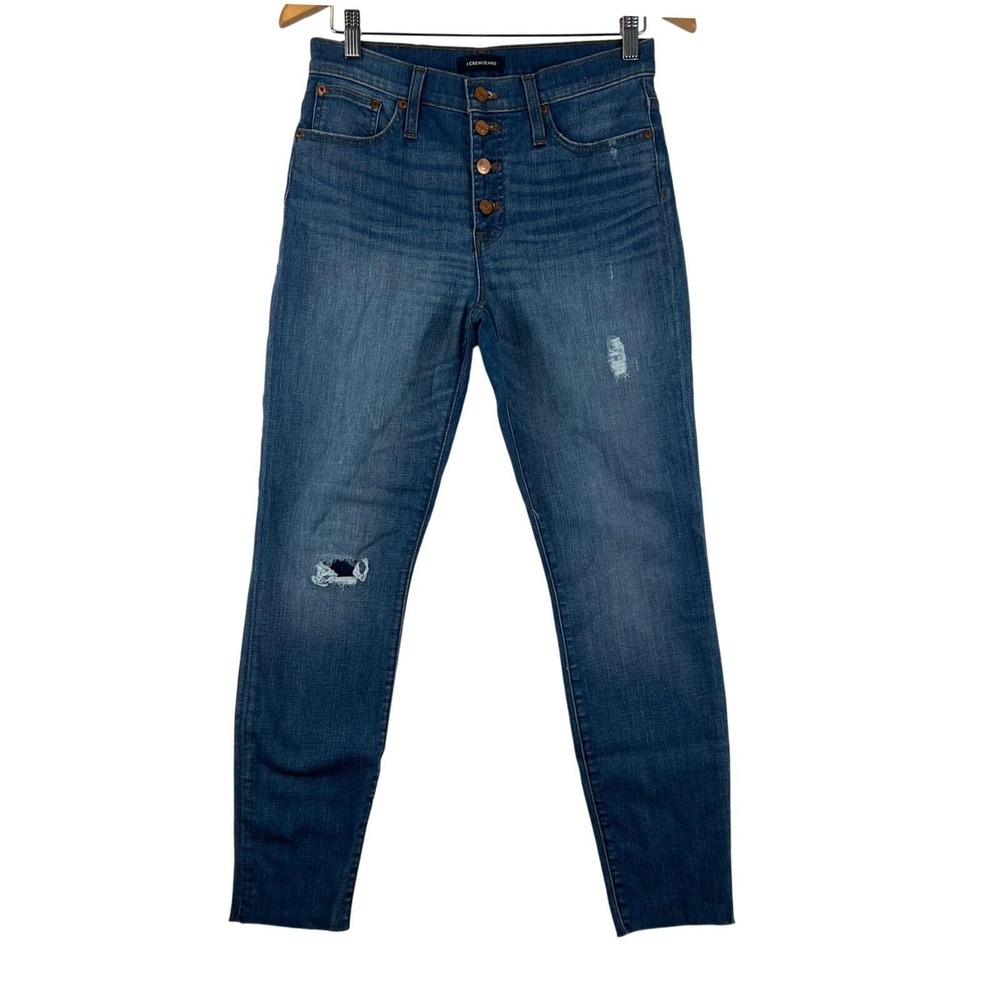 J. Crew High Rise Skinny‎ Jeans Distressed Button Fly Denim Size 28